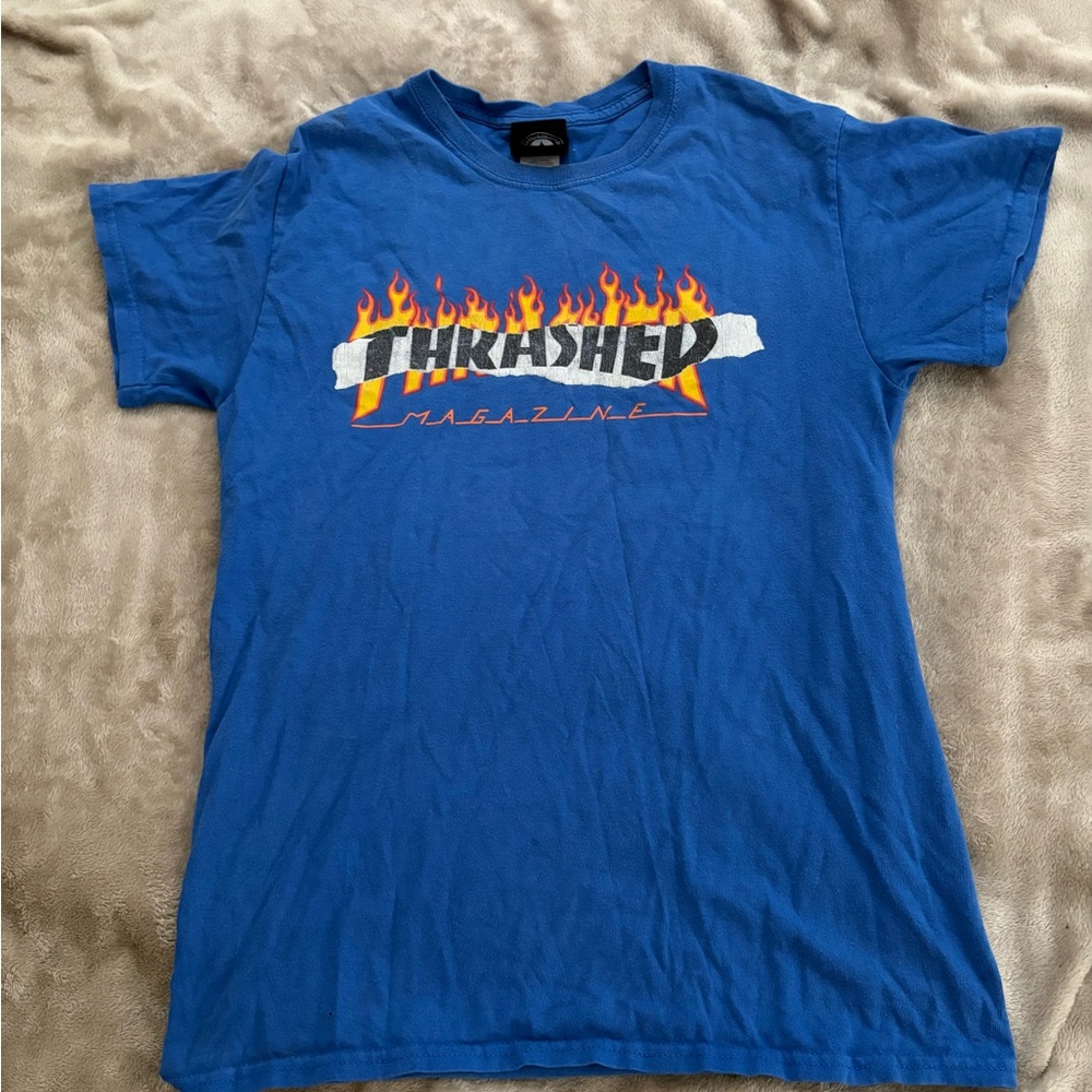 Thrasher Blue Tee with Flame Design